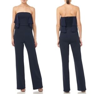 NEW HALSTON HERITAGE Navy STRAPLESS Flowy CHIFFON & CREPE Evening JUMPSUIT 0